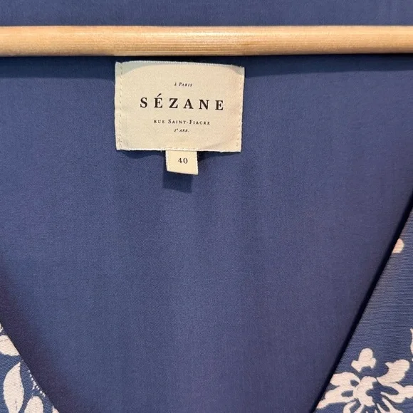 SÉZANE Lily Dress in Blue & Cream Floral Print sz US 8 / FR 40 EUC - Picture 5 of 12